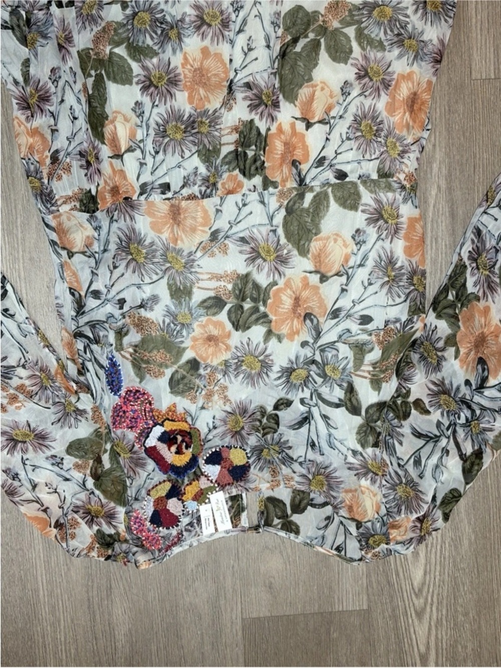 Meadow Rue Anthropologie Espalier Embroidered Tunic Chiffon Dress Floral Midi S - Picture 5 of 12